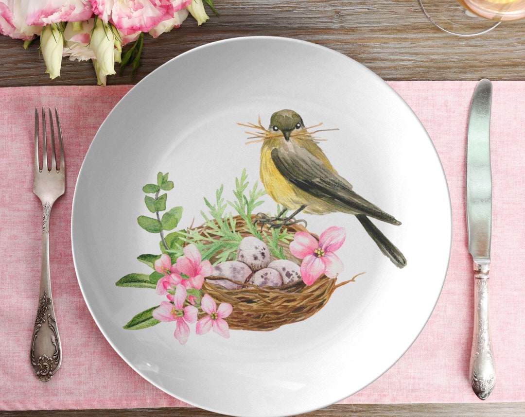 Spring Floral Dinner Plate Birds Nest Floral Dinner Plate Etsy