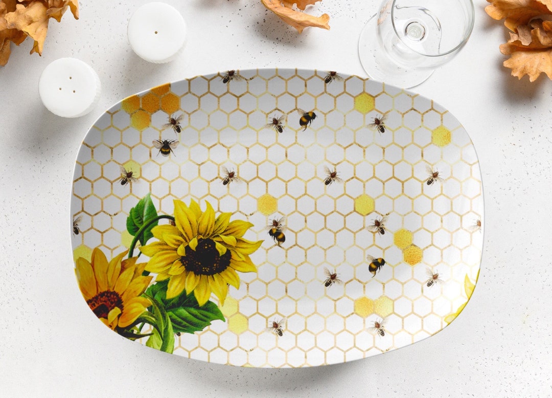 Bumblebee Honeycomb Serving Platter, Honeybees Platter, Floral ...