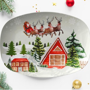 Plateau de service de Noël, assiette du père Noël, plateau de rennes de Noël, plateau du réveillon de Noël, vaisselle des fêtes, vaisselle de Noël, salle à manger