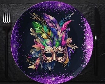Mardi Gras party plate, Mardi Gras dinner plate set, Mardi Gras tableware, Mardi Gras decor, kings cake plate, Mardi Gras dishes, Louisiana