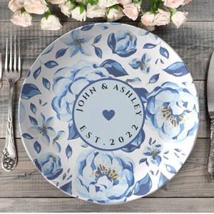 Personalized wedding plate | blue floral wedding plate | customized wedding plate | custom dinner plate | Wedding present| Anniversary plate