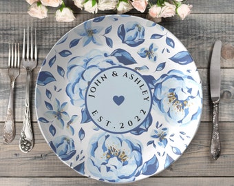 Personalized wedding plate | blue floral wedding plate | customized wedding plate | custom dinner plate | Wedding present| Anniversary plate