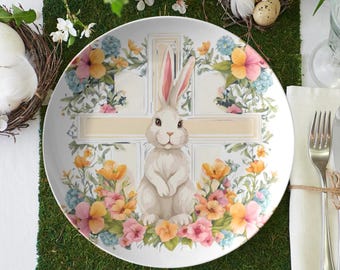 Bunny rabbit dinner plate,  Easter bunny plate set, floral spring bunny plate, Easter dishes, Easter dinnerware, Easter tableware