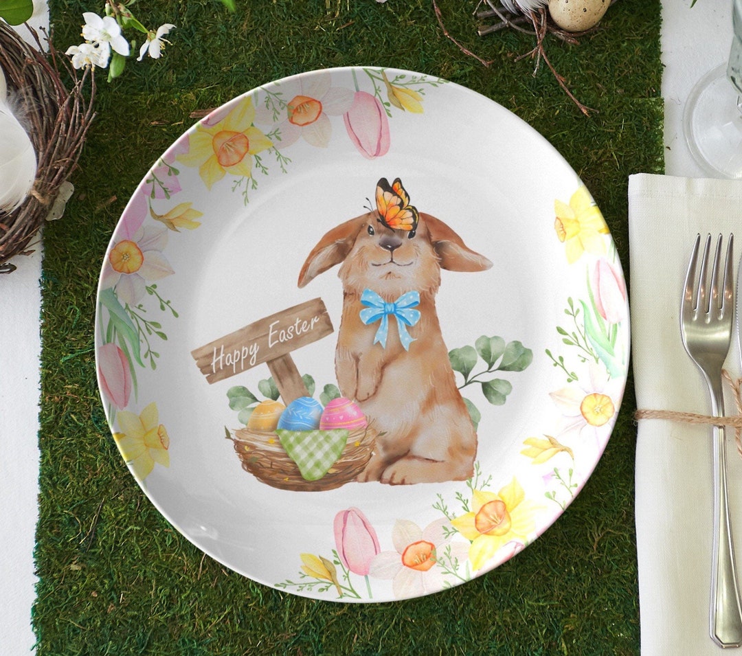 Happy Easter Dinner Plate, Easter Bunny Plate Set, Easter Dishes