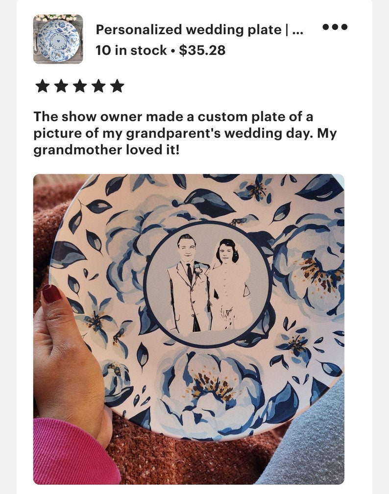 Personalized wedding plate blue floral wedding plate customized wedding plate custom dinner plate Wedding present Anniversary plate image 8