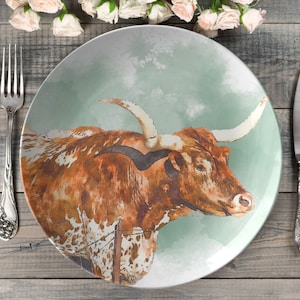 Longhorn boerderijbord | bord longhornkoe | westerse borden | boerderijbord | boerenserviesset | cowboy westernborden