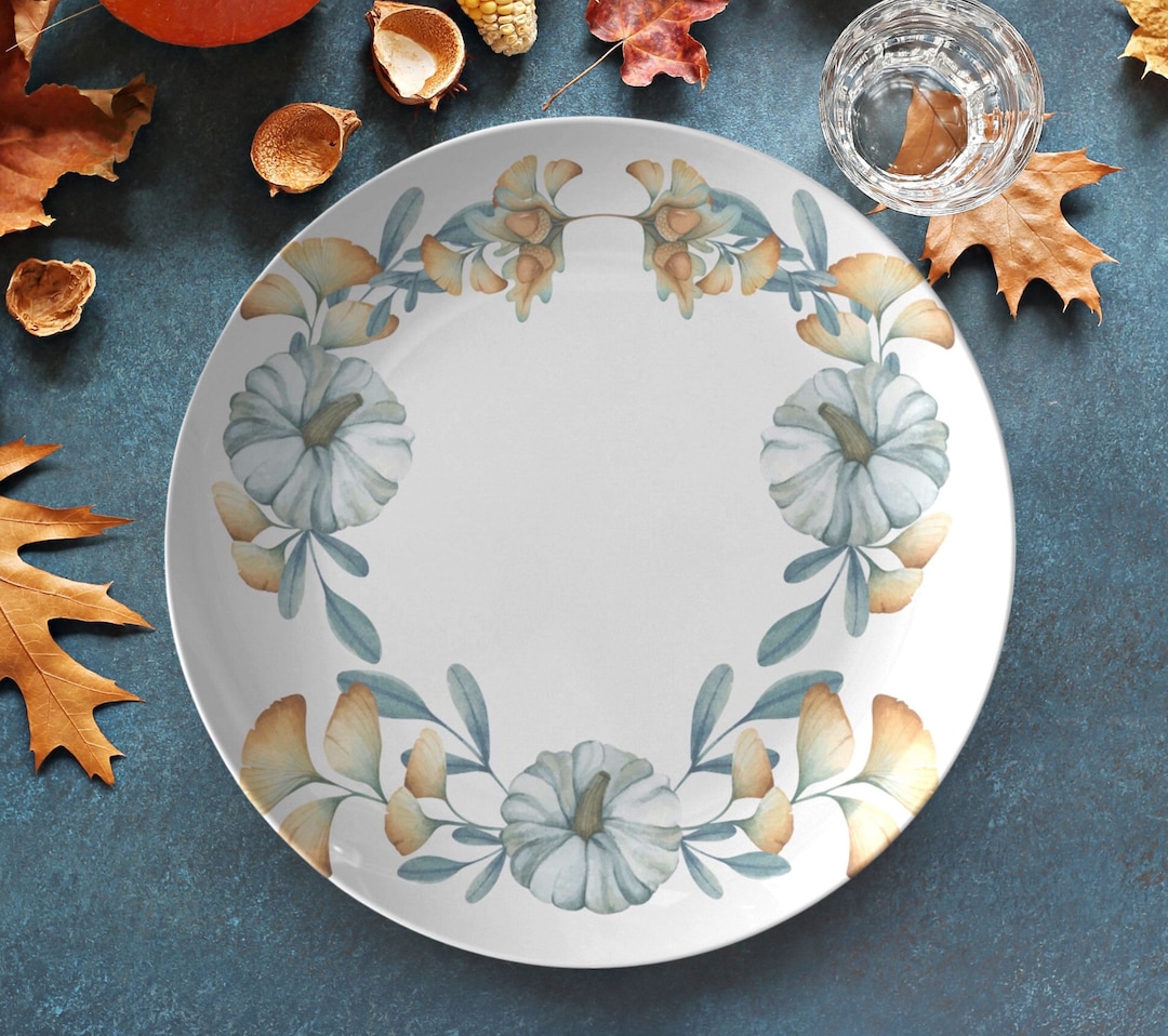 Floral Fall Pumpkins Dinner Plate | Floral Blue Pumpkins Plate ...