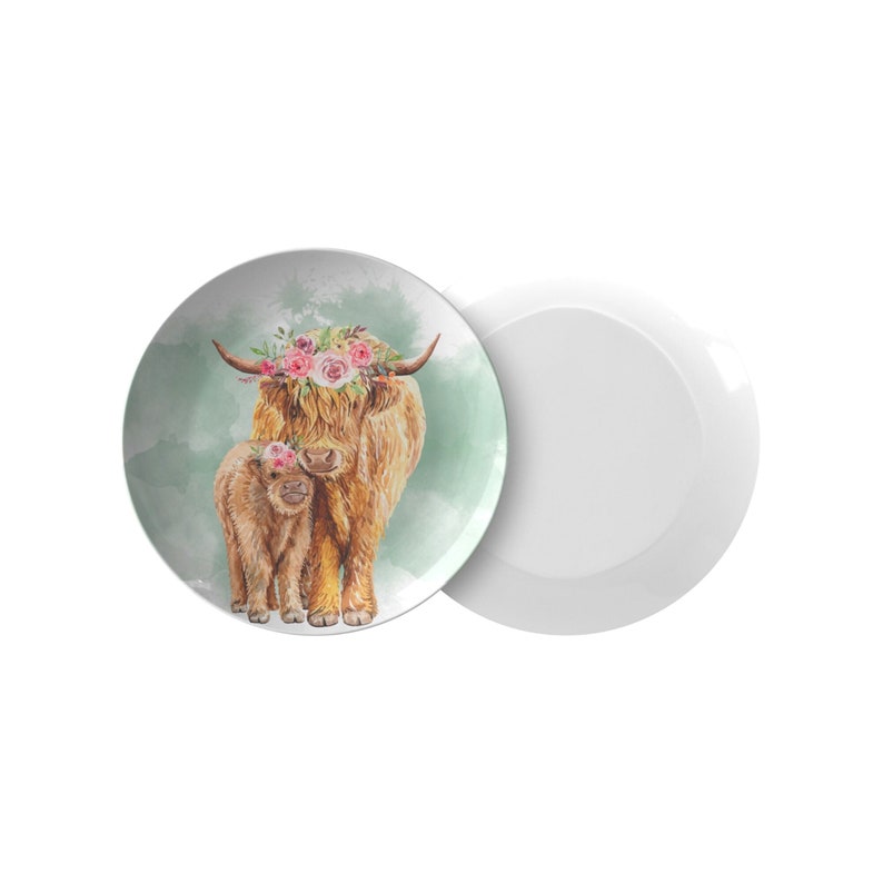 Farm cow dinner plate floral highland cow plate cattle dishes farmhouse dinnerware country western plates decorative plate set image 3