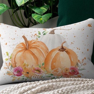 Fall Pumpkins Lumbar Pillow | white floral pumpkins throw pillow | fall home decor | thanksgiving accent pillow | Halloween pillow & cover