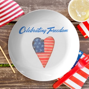 Fourth of July plate | 4th of July USA heart flag dinner plate | celebrating freedom American flag plate | 10inch plate | Independence Day