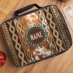 Lunchtas met westerse koeienhuidprint, gepersonaliseerde lunchbox, lunchtas met monogram, zuidwestelijke lunchbox, lunchtas terug naar school