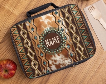 Western Cowhide Print Lunch Bag , personalized lunch box , monogrammed lunch bag , southwestern lunch box , back to school lunch bag
