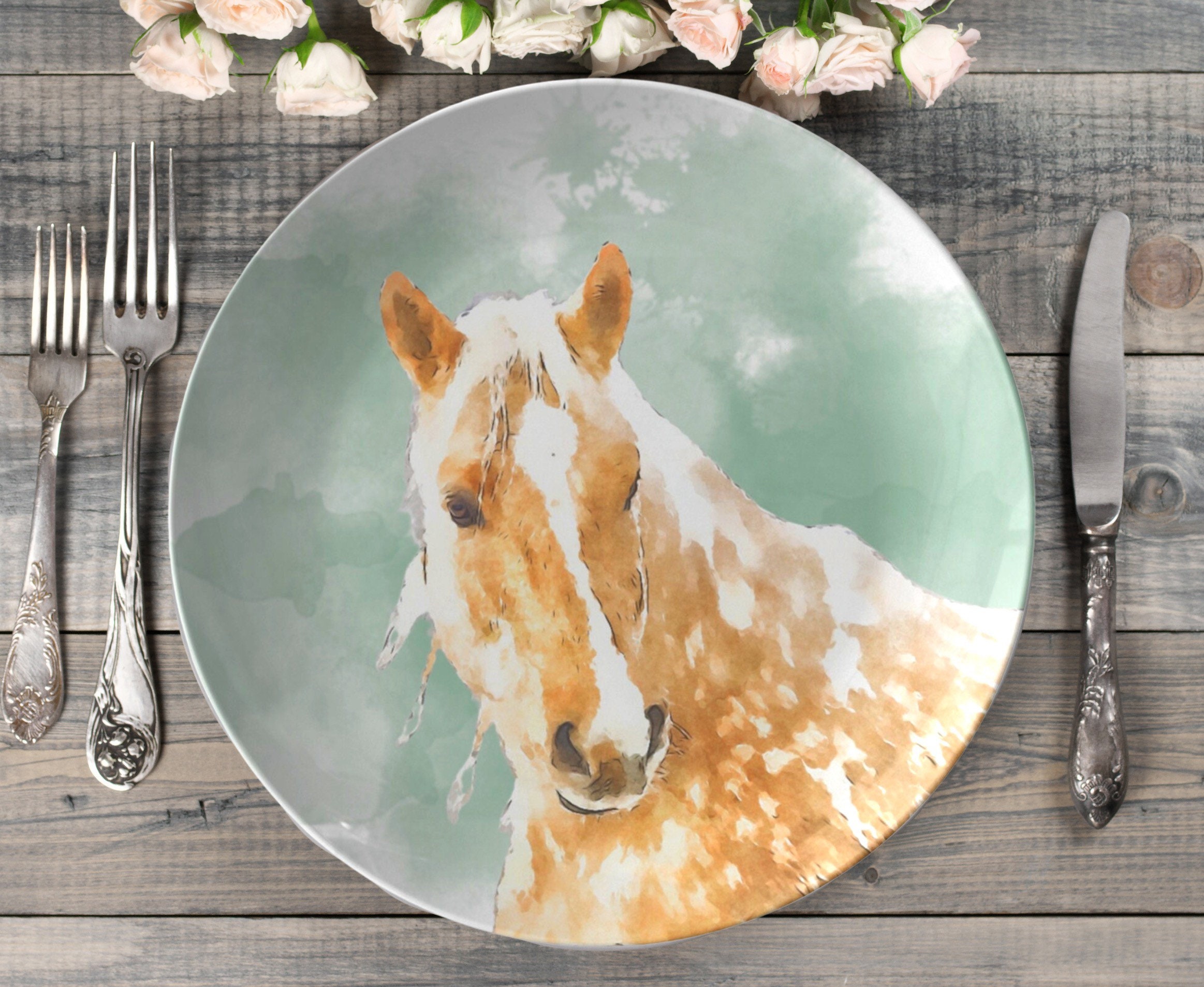 Farmhouse Horse Plate | Watercolor Horse Dinner Plate | Farm Horse ...