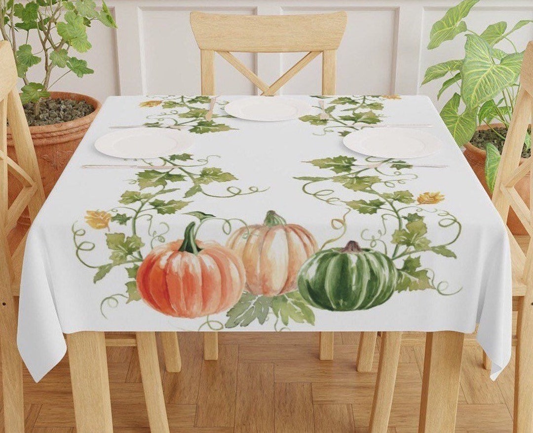 Fall Pumpkins Tablecloth Floral Pumpkins Table Cloth Thanksgiving