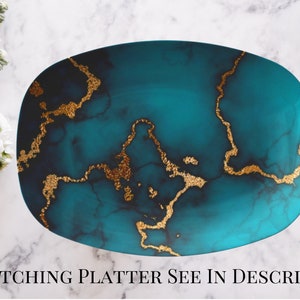 Marble print dinner plate set turquoise & gold marble print plates decorative dinner plates marble dishes marble dinnerware set image 5