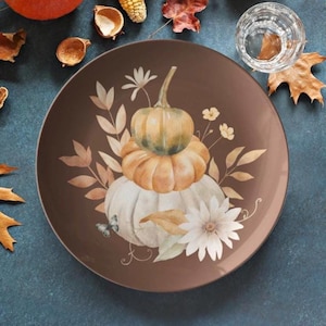 Fall Pumpkins dinner plate, floral thanksgiving plates, Halloween dinnerware set, decorative dining plates, fall tableware, harvest dishes