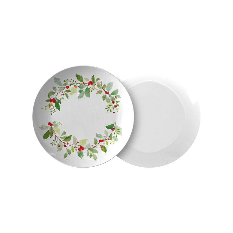 Christmas Wreath Plate Set Christmas Red Holly Dinner Plate Etsy