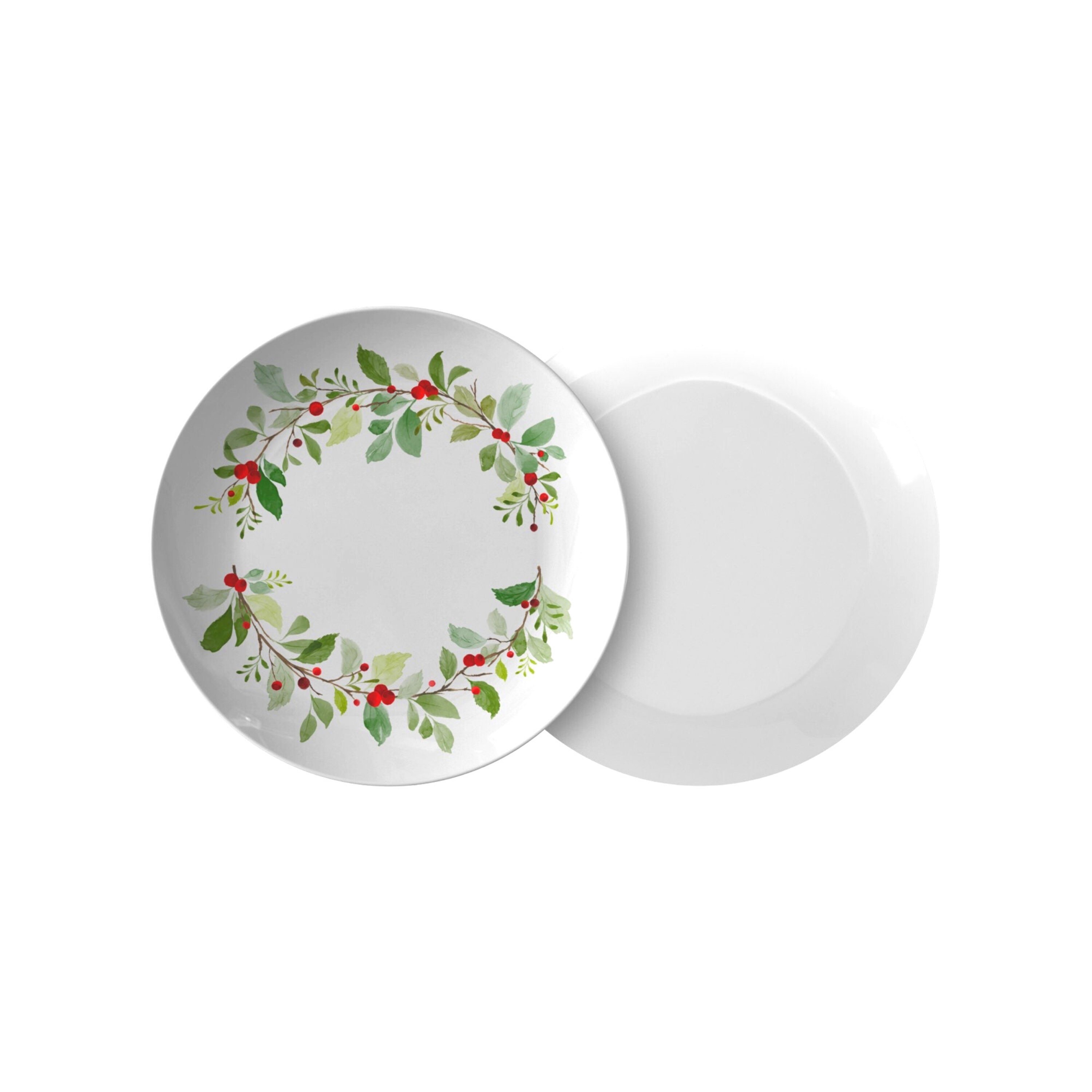 Christmas Wreath Plate Set Christmas Red Holly Dinner Plate - Etsy