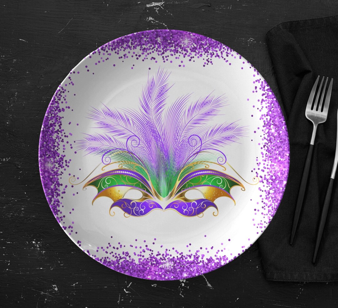 Mardi Gras Dinner Plates, Mardi Gras Party Plate Set, Mardi Gras Dish