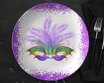 Mardi Gras dinner plates, Mardi Gras party plate set, Mardi Gras dish, LSU dinnerware, Louisiana dishes, Cajun gifts, Mardi gras decor