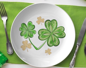 Shamrock clover dinner plate, St. Patrick’s day plate, lucky Irish plate set, Saint pattys day dishes, Saint Patrick’s dinnerware, 10 inch