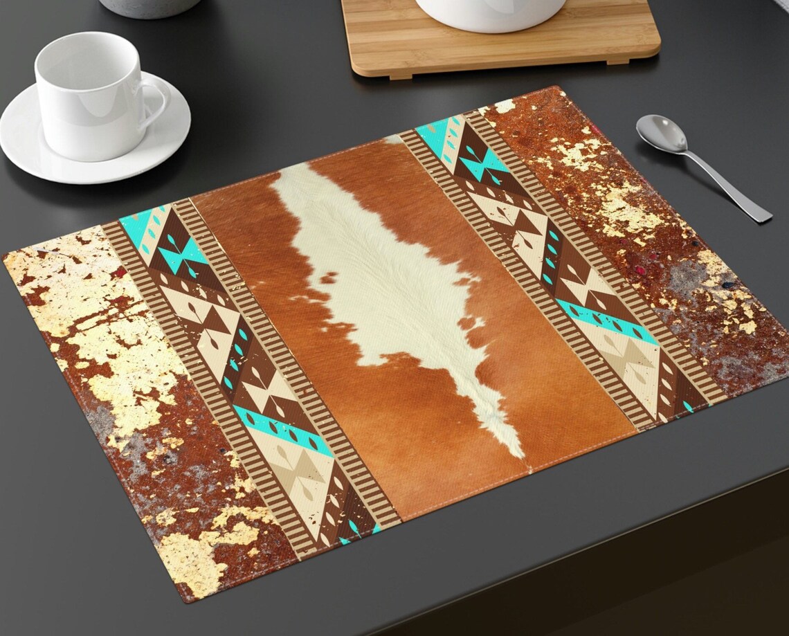 Western Cowhide Print Placemat Cow Hide Printed Place Mat Etsy