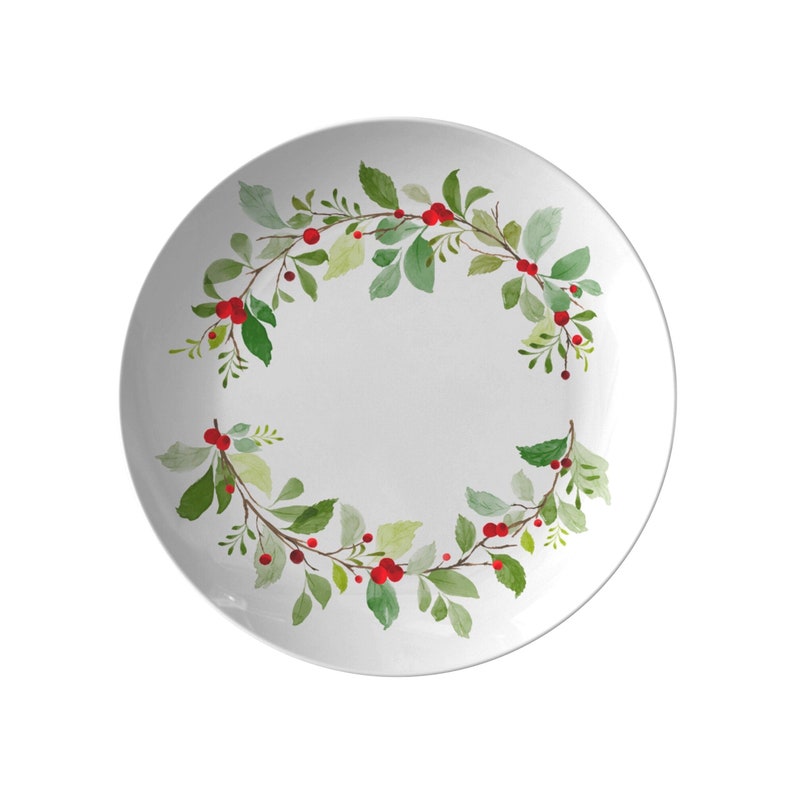 Christmas Wreath Plate Set Christmas Red Holly Dinner Plate - Etsy