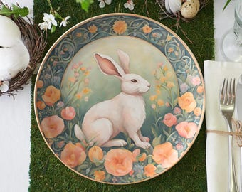 Bunny rabbit dinner plate,  Easter bunny plate set, floral spring bunny plate, Easter dishes, Easter dinnerware, Easter tableware, decor