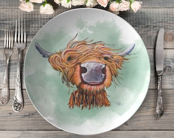Farm cow plate | highland cow dinner plate | farmhouse dinnerware | cattle farm dishes | county farm plates | decorative plate set