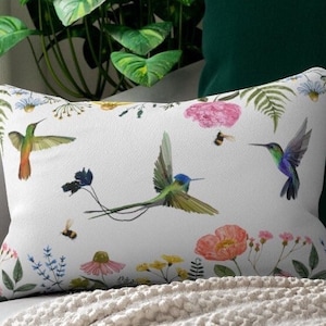 Hummingbird throw pillow | hummingbird accent pillow | floral hummingbird accent pillow | decorative pillow | pillow and cover | mom gifts