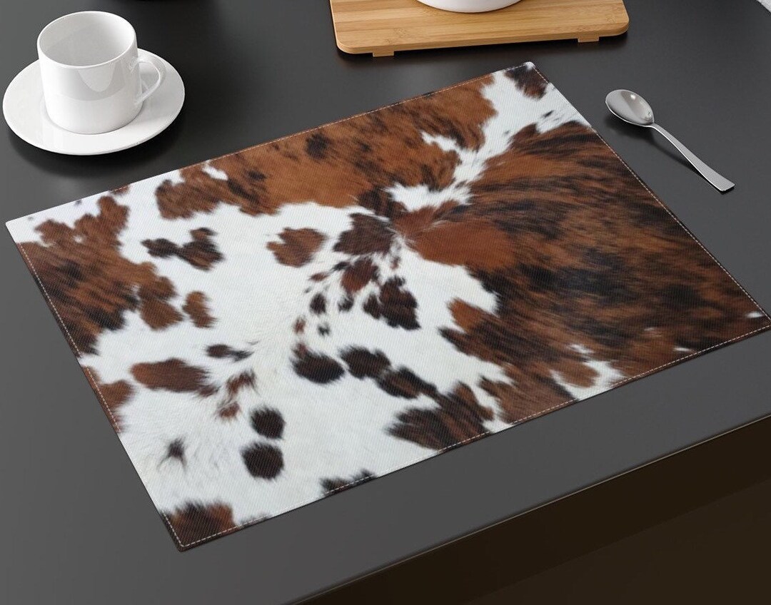 Cowhide Print Placemat Faux Cow Hide Place Mat Western Cow Print Place