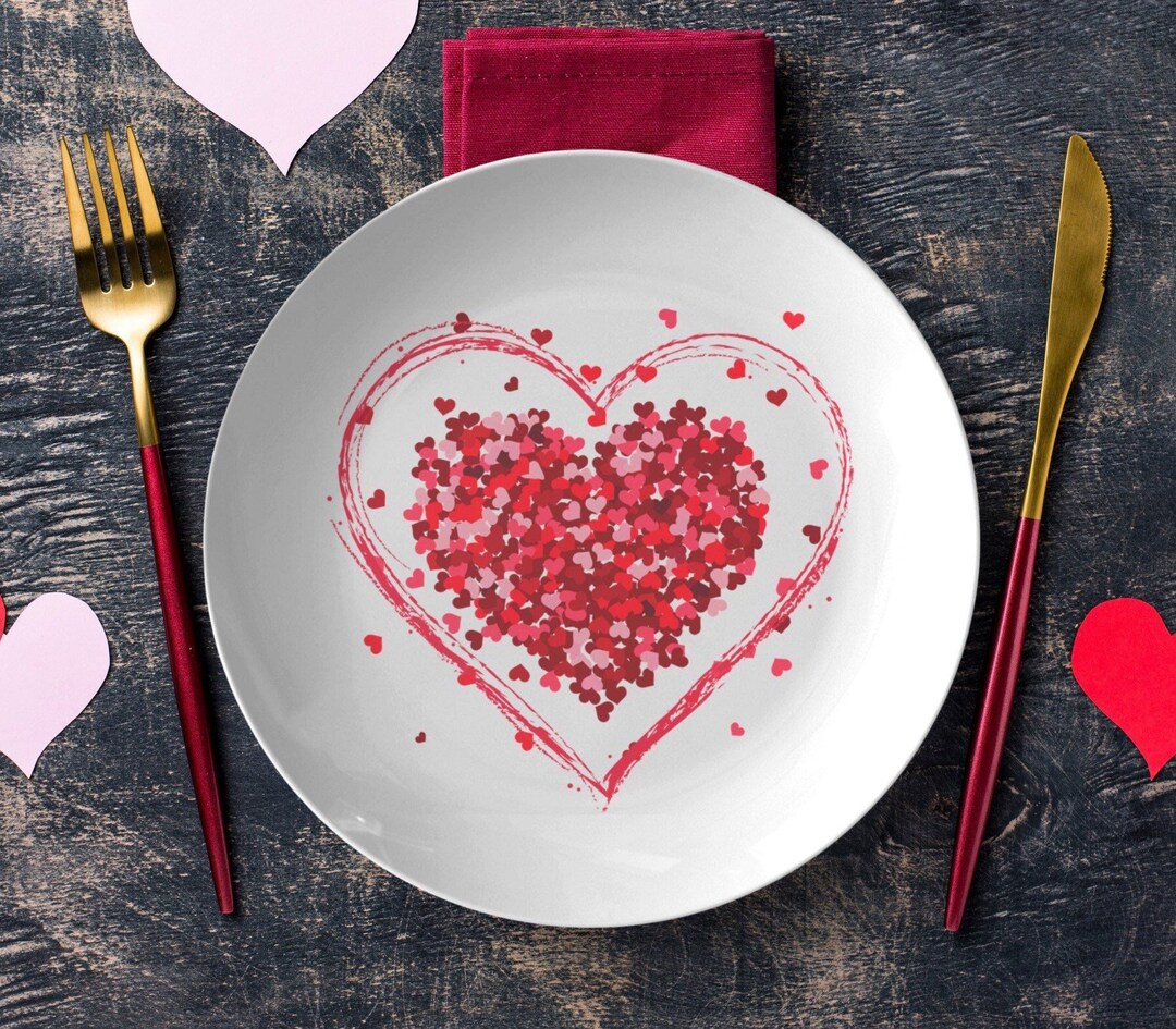 Heart Valentines Day Plate Red Sparkle Heart Dinner Plates Love Hearts