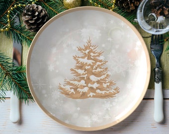 Christmas tree plate set | Christmas dinner plate | Christmas dinnerware | gold & white Christmas plate | Christmas dishes | Christmas decor