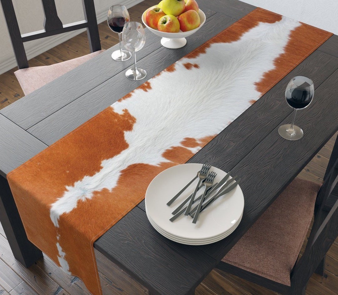 Cowhide Print Table Runner Faux Cowhide Table Runner Etsy