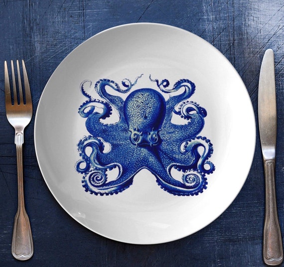 Kitchen & Dining ocean themed plates sea life dinnerware under the sea plate Octopus dinner