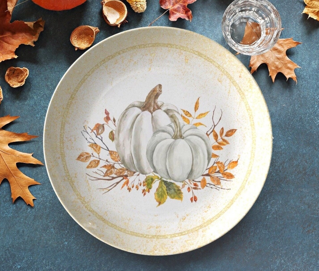 Fall Pumpkin Dinner Plate Set Thanksgiving Plates Fall Dinnerware White