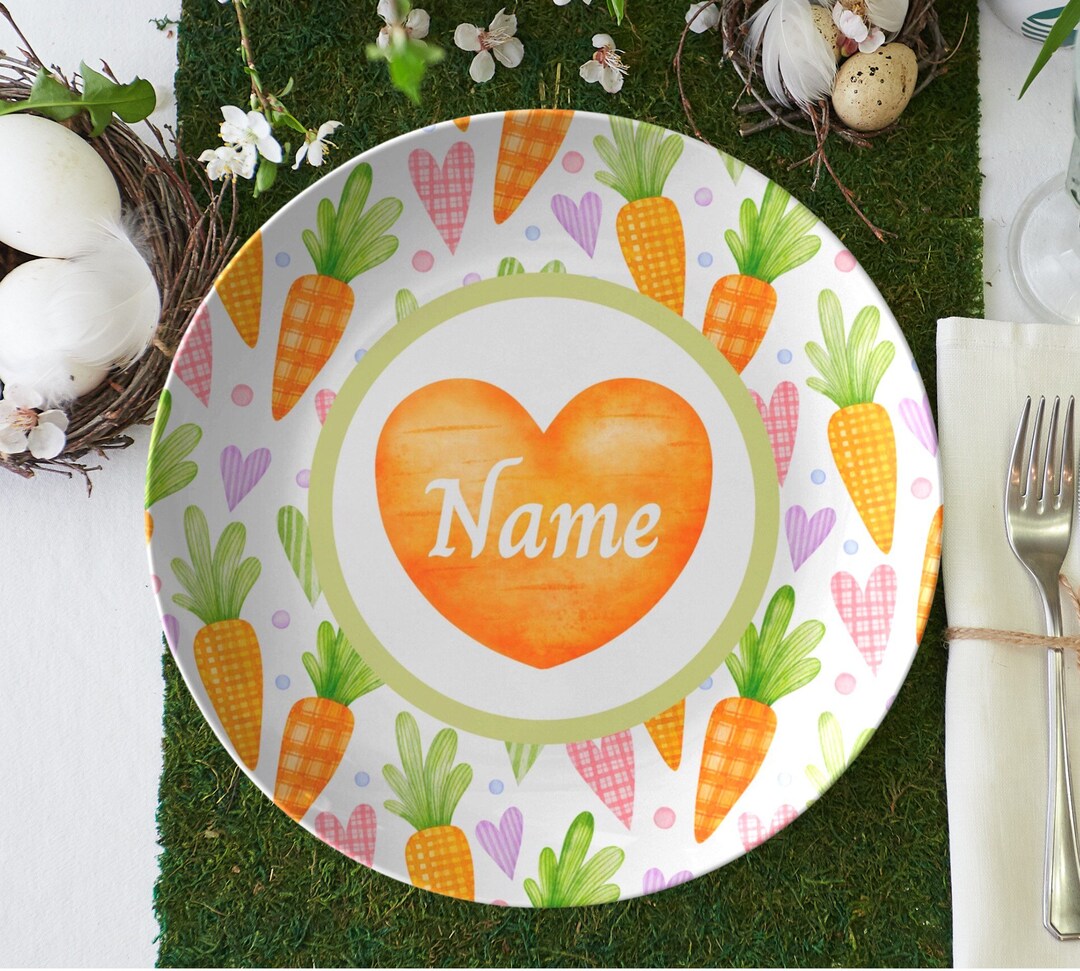 Personalized Easter Plate, Kids Easter Carrots Plate, Easter Bunny