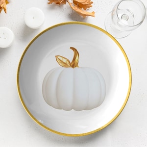 Pumpkin dinner plate set, thanksgiving plates, fall dinnerware, white gold pumpkin plate, fall dishes, Halloween dishes, fall tableware