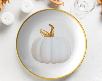 Pumpkin dinner plate set, thanksgiving plates, fall dinnerware, white gold pumpkin plate, fall dishes, Halloween dishes, fall tableware