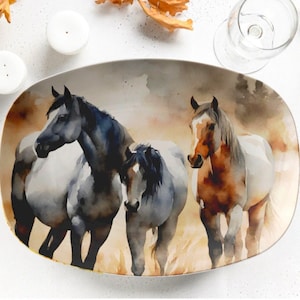 Western horses serving platter , wild horse stallions platter , ranch style horse plate , farmhouse dinnerware , equestrian dishes