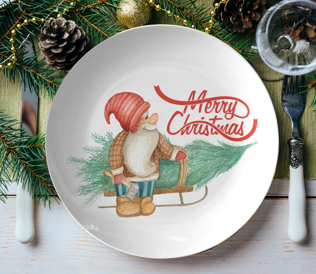 Santa Christmas Gnome Plate Set Merry Christmas Plates Etsy