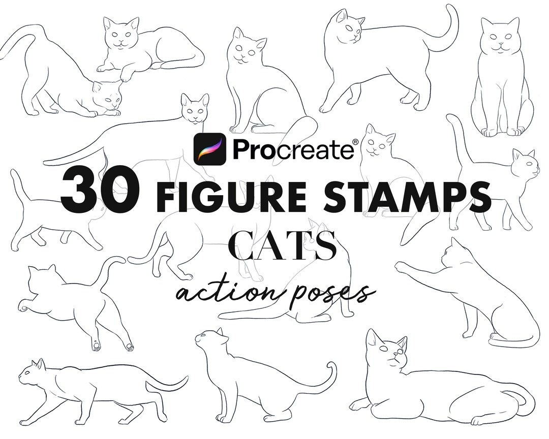 Procreate Cat Stamps – 30 Cat Pose Brushes for Easy Drawing, Animal ...