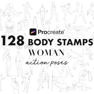 128 Female Pose Stamps for Procreate – Body Reference Brush Set for Artists, Dynamic Anatomy Poses, Figure Drawing Toolkit