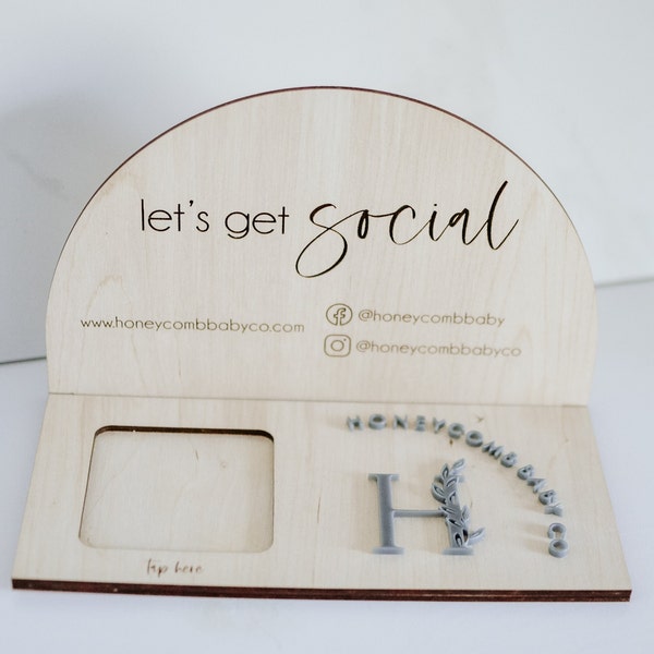 Square Reader Social Media Stand with Small Business Logo, Personalized Custom Wood Market Sign, Square Docking Station, Payment, Tap Holder