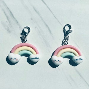 Smile Rainbow Badge Reel Charm, Zipper Pull, Charm, Bracelet Charm, Keychain Charm, Bookmark Charm, Rainbow, Rainbow Charm, Tumbler Charm