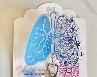 Floral Lungs Badge Reel for Identifications, Permanent, Pulmonologist, Pulmonary, Nurse Gifts, ID Holder, Nursing Badge Reel, Retractable