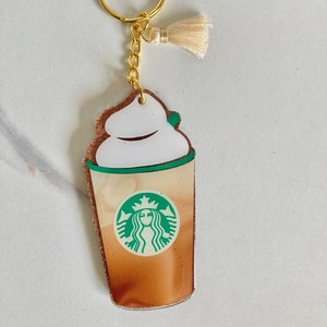 Iced Coffee Keychain w/Optional Beaded Lobster Clasp, SBUX, Starbucks, Latte, Iced Latte, Frappuccino, Coffee Lover, Cute Gifts, Girl Gifts