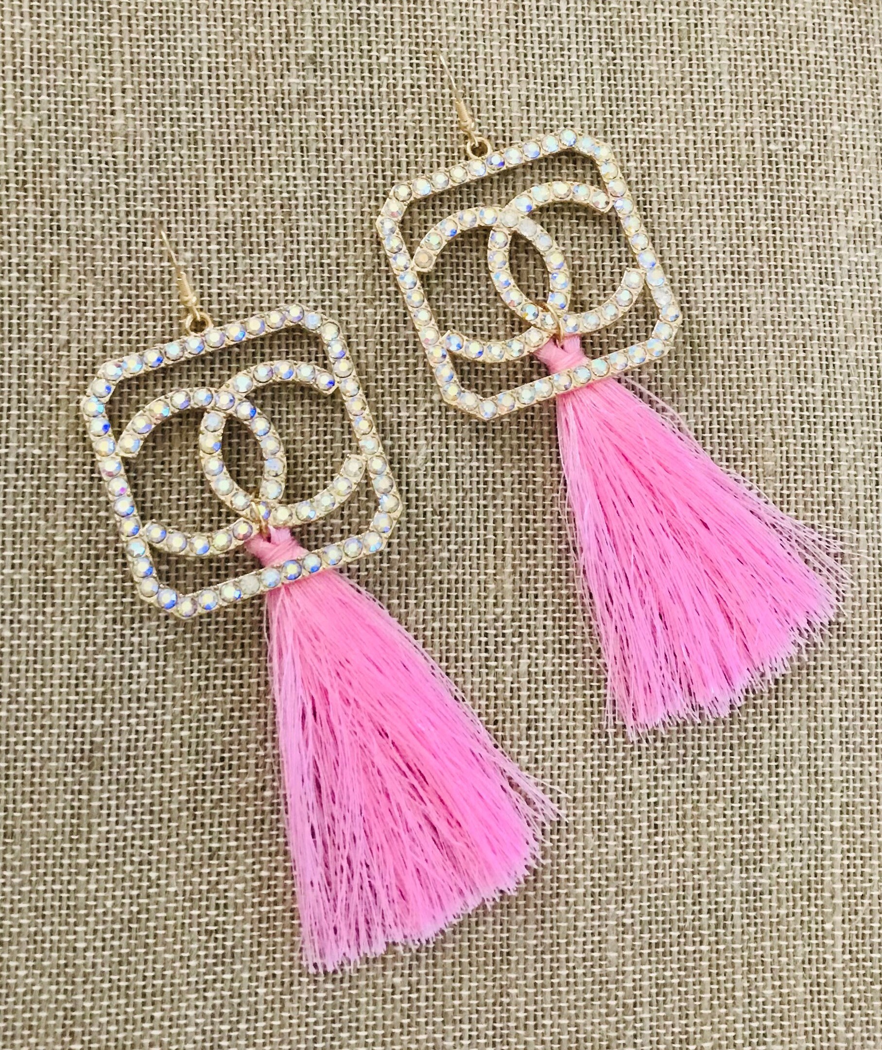 XL Earrings Cotton Candy Pink with Pink Tassel Statement Etsy