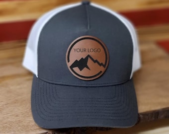 Custom Leather Patch Hat, Personalized Logo  Hat, Retro Trucker Snapback Closure, Company Hats, Business Brand
