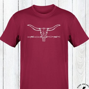 Cow Skull And Barbed Wire Tee Shirt, Ranch Shirt, Trendy Country Style, Southwest Style Shirt